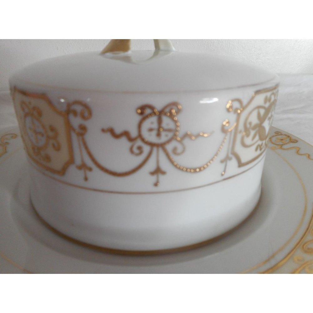 Hand Painted Nippon Gold Round Covered Cheese Dish Butter Keeper Moriage - Picture 2 of 9